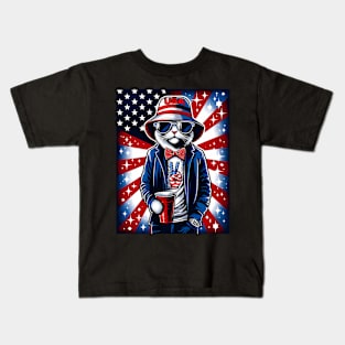 s Patriotic Usa Peace Cat 4Th Of July Kids T-Shirt